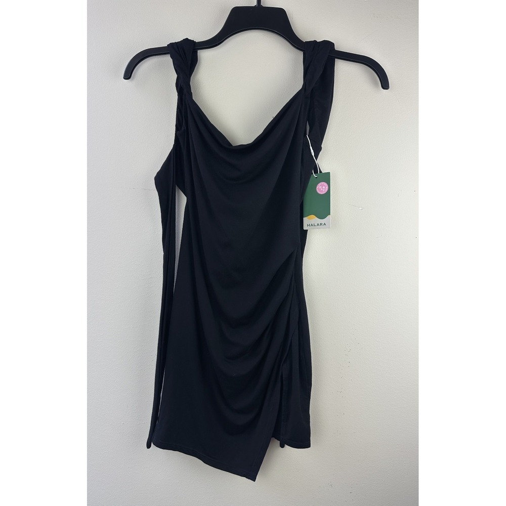 NWT Halara Ruched Tie Back Hem Bodycon Mini Casual Dress Black Small Stretch - Picture 12 of 14